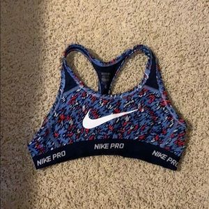 Red white and blue girls nike sports bra.